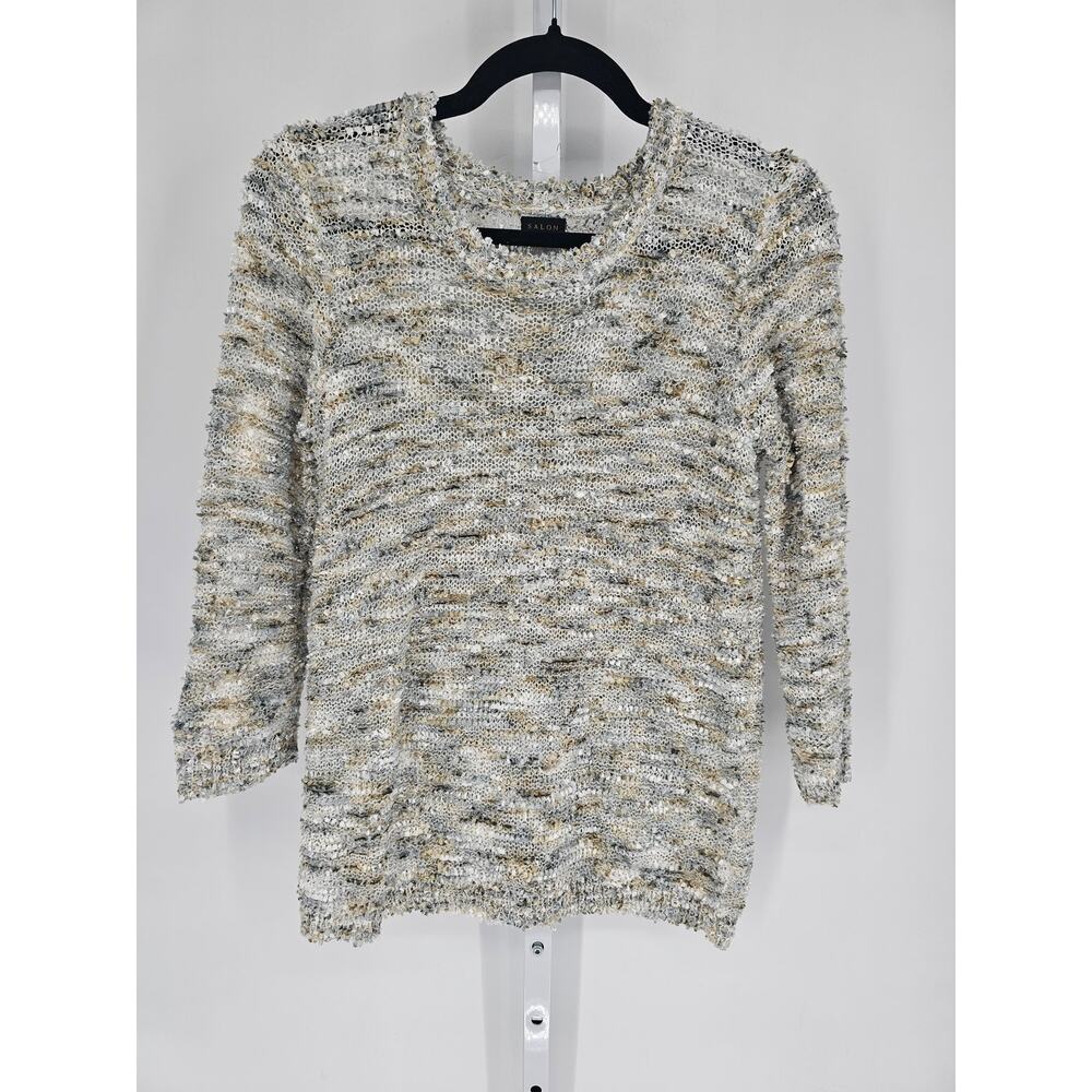 Salon Studio Womens Sz M Crew Neck Sweater Fuzzy Textured Cream Neutral Tones